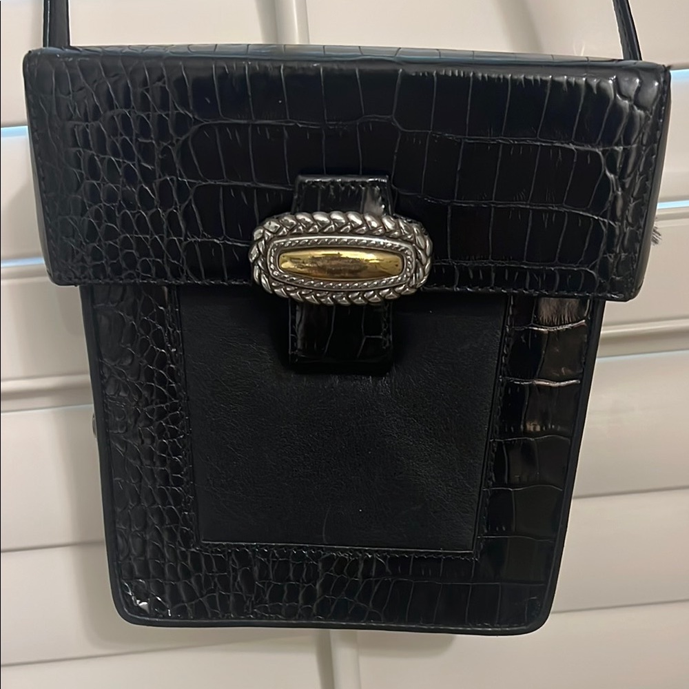 🔴 LAST CHANGE Brighton Black and Silver Crossbody Bag with Croc Embossing